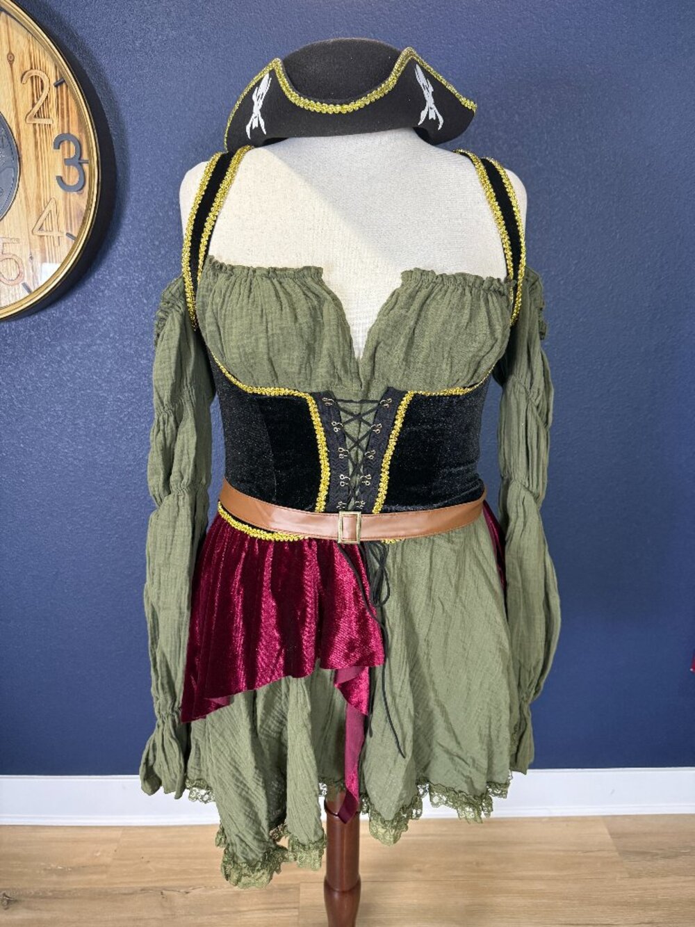 Dolls Kill Trickz N Treatz Fair Maiden Green Burgundy Pirate Costume | XL